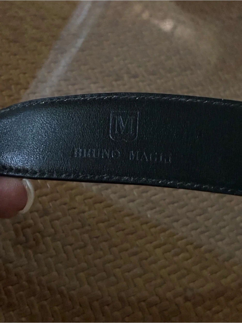 Bruno Magali brown/ black snakeskin leather reversible belt. Brass buckle. L40”